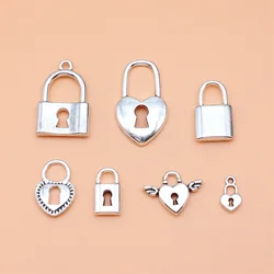 7pcs Antique Silver Color Lock Charms Collection For DIY Jewelry Making, 7 Styles, 1 of Each