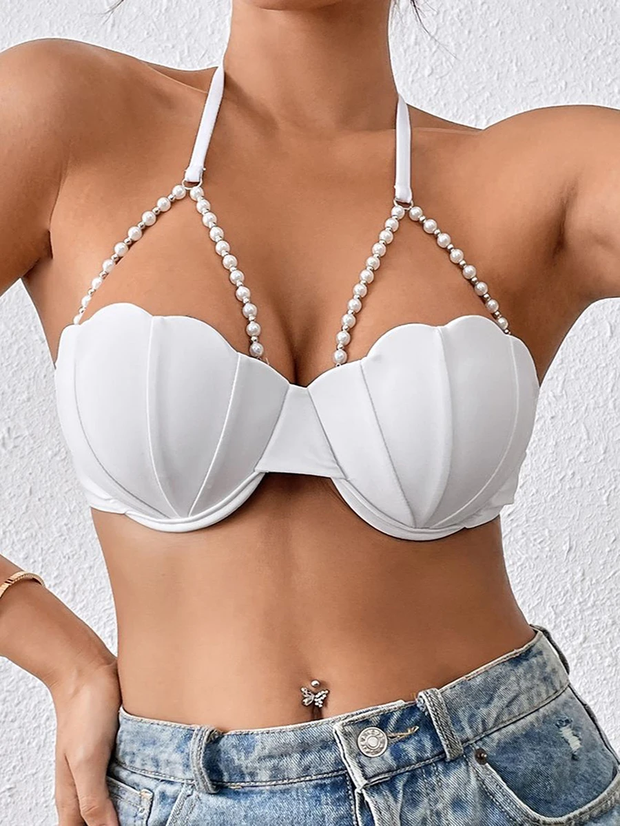 

Bikini Tops for Women Halter Neck Shell Bathing Suit Swim Tops Beach Resort Wear