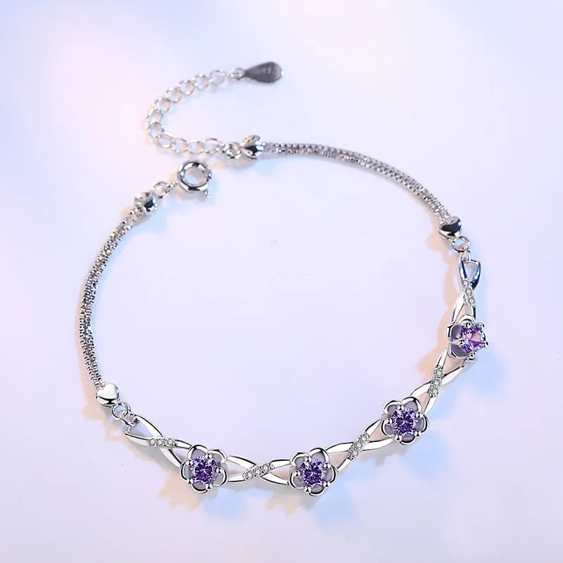 Zhubobo neue 925 Silber Armband Zirkon Kristall Pfirsich blüte Blume Silber Armband für Frau Charme Schmuck Geschenk