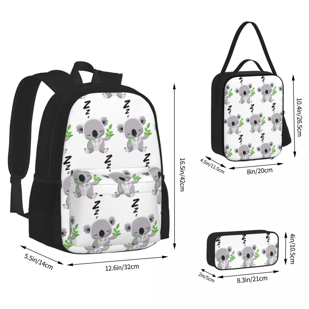 Cute Baby Koala Sleeping Good Night Backpacks Students Bookbag School Bags Children Rucksack Lunch Bag Pen Bag Three-Piece Set