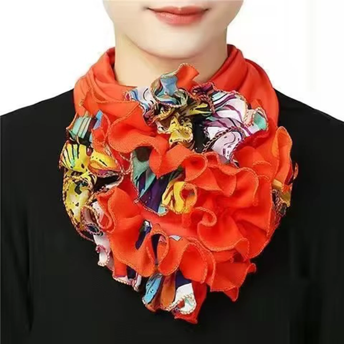 2024 Versatile Women\'s Scarf Fashion Flower Neck Scarf Luxury Flower Print Contrast Wood Ear Edge Scarf