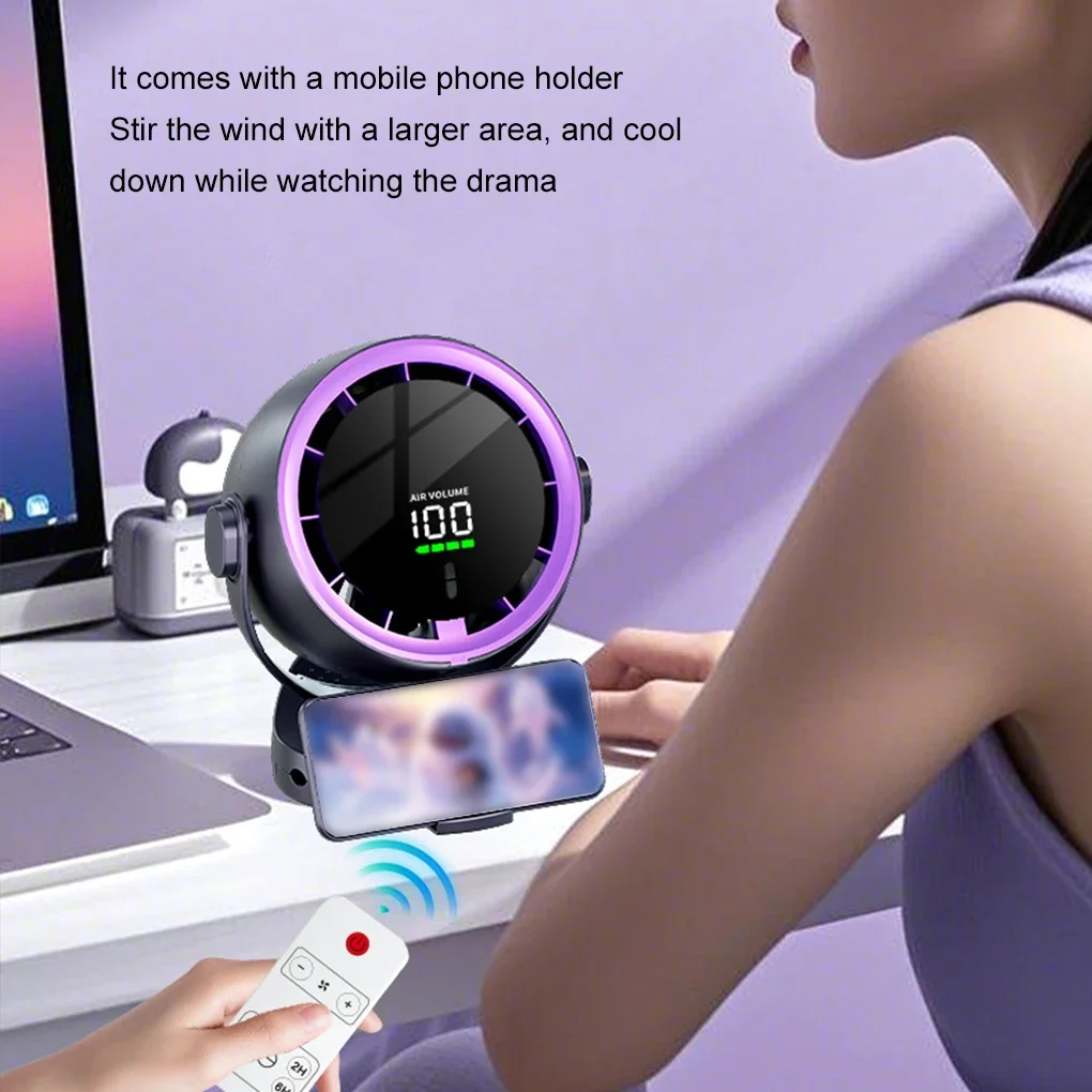 FirmHome StoreDigital Display Desktop Remote Control Fan 720 Degree Rotation Adjustable Clip-on Fan Office High Speed Turbine Po