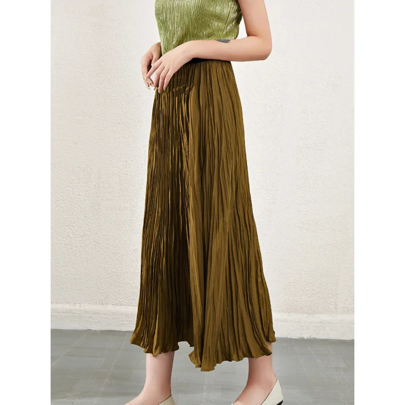 

Pleated Skirt Women Elastic Waist A Line Solid Color Medium Long Loose Versatile New 2023 Fashion Female Clothing 291705