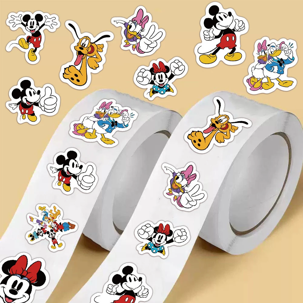 

500pcs Disney Cute Anime Mickey Mouse and Donald Duck Stickers Roll DIY Luggage Notebook Phone Case Cute Seal Label Sticker Gift