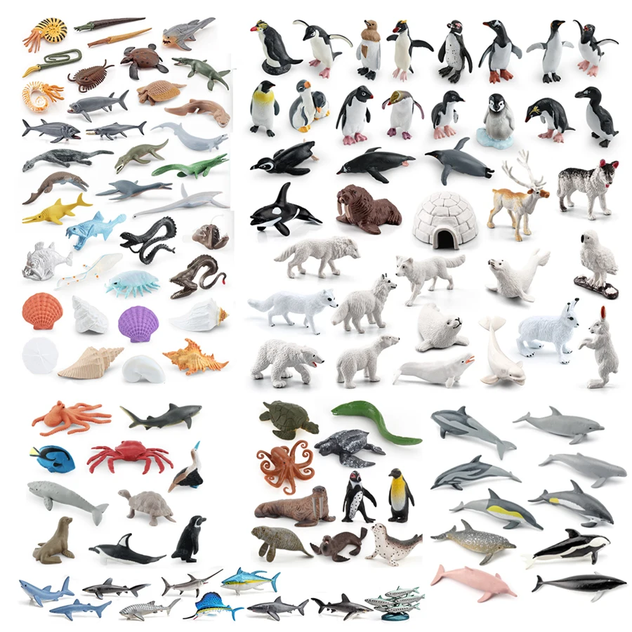 Figuras Realistas de Animais Marinhos em Miniatura, Brinquedos de Plástico de Criaturas Marinhas, Modelo de Baleia, Tubarão, Golfinho, Tartaruga, Pinguim, Conjunto de Brinquedos para Crianças