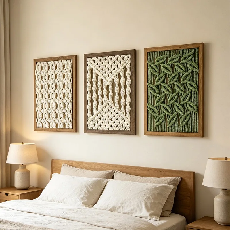 Bohemian Style Handwoven Tapestry Cotton Rope Picture Frame Decorations for Airbnb Living Room Model Room Background Wall Han...