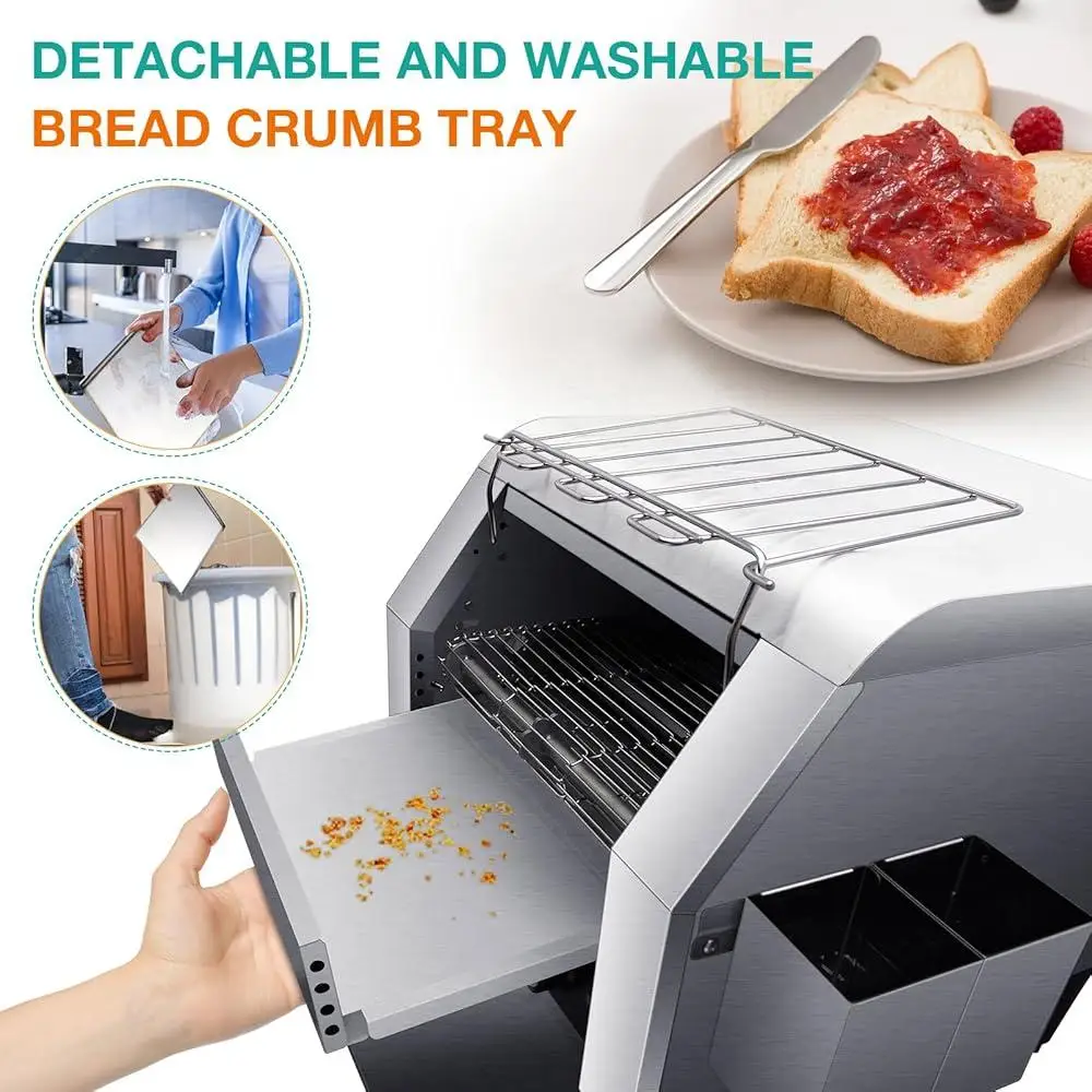 محمصة ناقلة تجارية، محمصة خبز كهربائية شديدة التحمل من الفولاذ المقاوم للصدأ، 300 شريحة في الساعة، مطعم الإفطار، المخابز، المطبخ