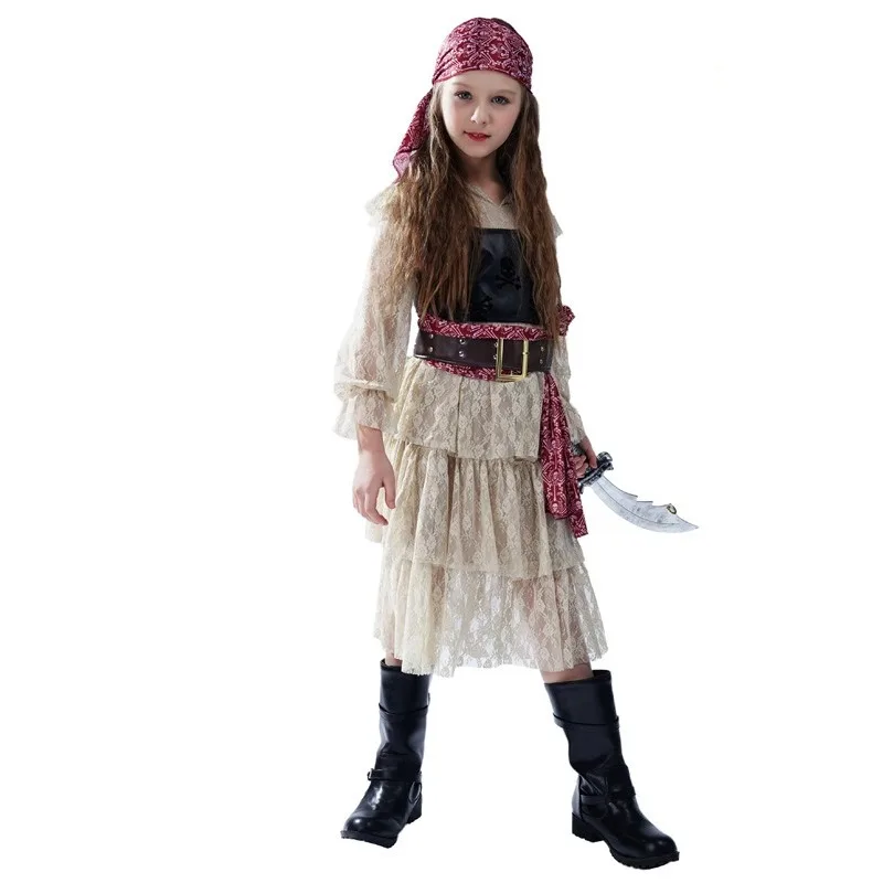 

Halloween Girl's Lace Pirate Dress, Girl's Pirate Cosplay Party Costume, Pirate Stage Performance Costume