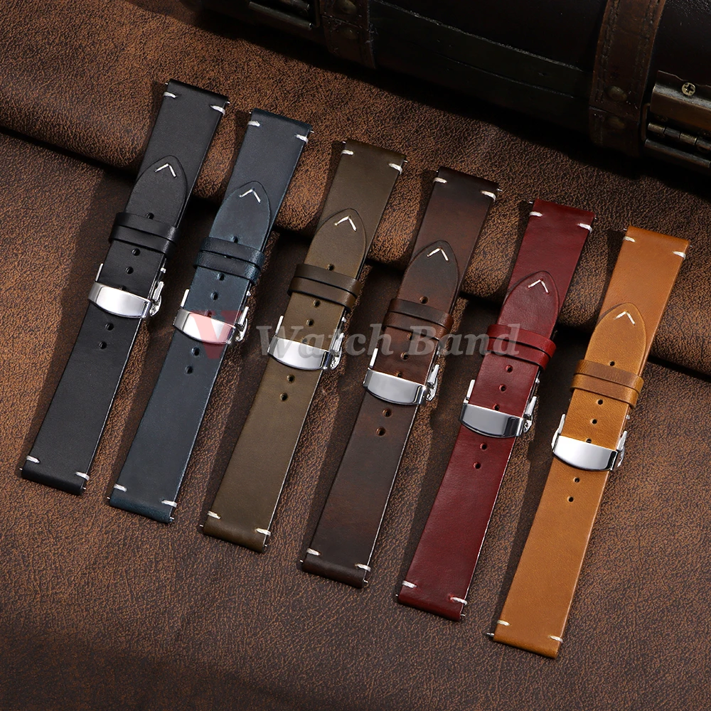 Handmade Retro Oil Wax Genuine Calfskin Strap 18mm 19mm 20mm 21mm 22mm 24mm Quick Release Belt Men Women Watch Band Accessories image 5
