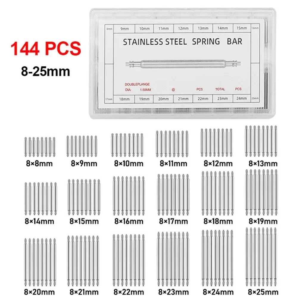 Complete Specifications Stainless Steel Watch Band Strap Spring Bars Link Pins Repair Tool Set 144PCS 144 Connecting Shaft