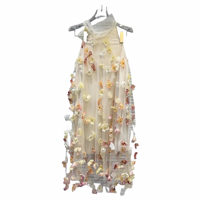 صيف 2025 عصري ثلاثي الأبعاد زهرة السقوط الحلو Sle المرأة Dr Ne ثوب معلق Svel تنورة طويلة Bal #5