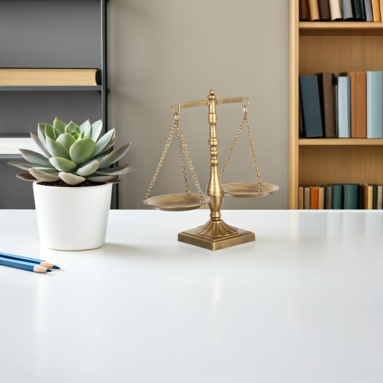 

Vintage Iron Libra Sculpture Balance Scale Jewelry Display Tray Office Desk Decoration for Lawyers Judges Law Students