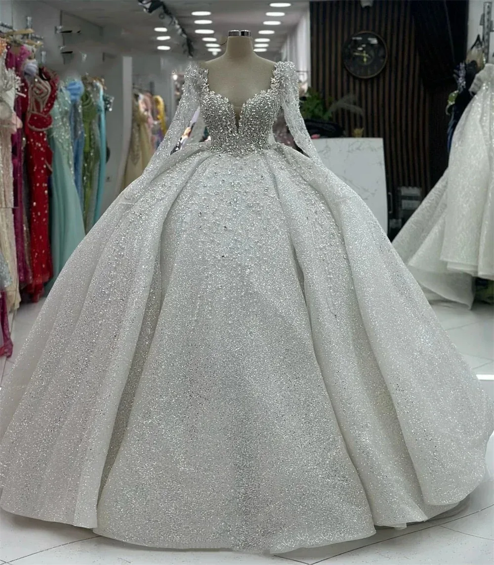 Customized 2026 New Princess Wedding Dresses Sweetheart Long Sleeves Vestido De Novia Luxury Lace Sequined Bride Robe De Mariee