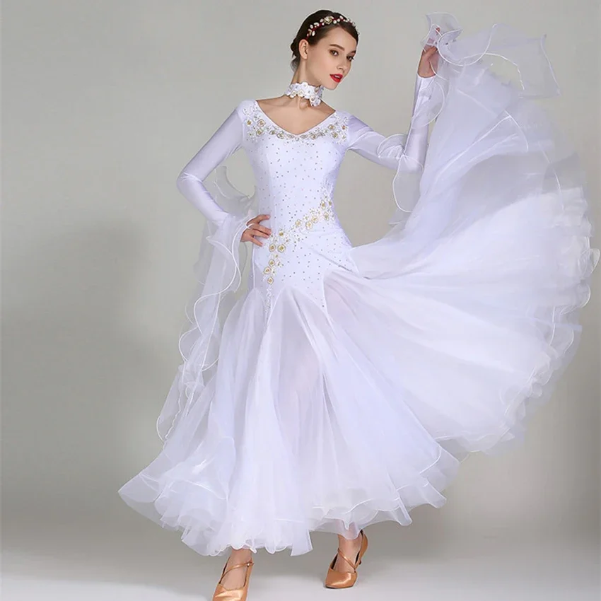 Standard Ballroom Dance Dresses of High Quality Long Sleeve Flamenco Dancing Skirt Women Cheap Stage Waltz Ballroom Dress