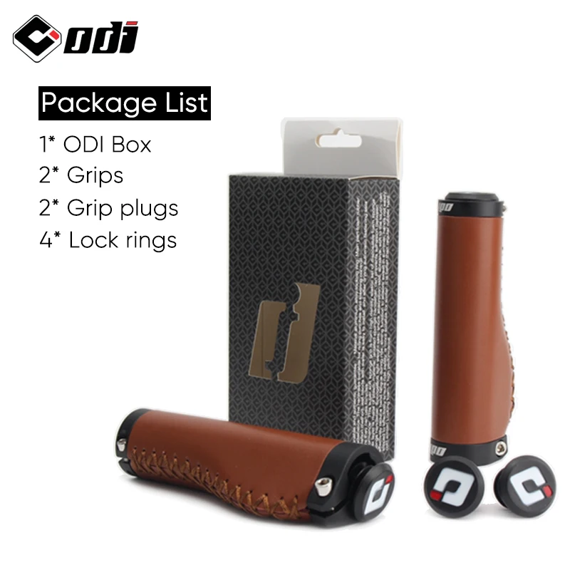 ODI MTB Cuffs Leather Bicycle Handlebar Grips Aluminum Lock Ring Mountain Bike Grip Shockproof Bike Handle Bar End Plug