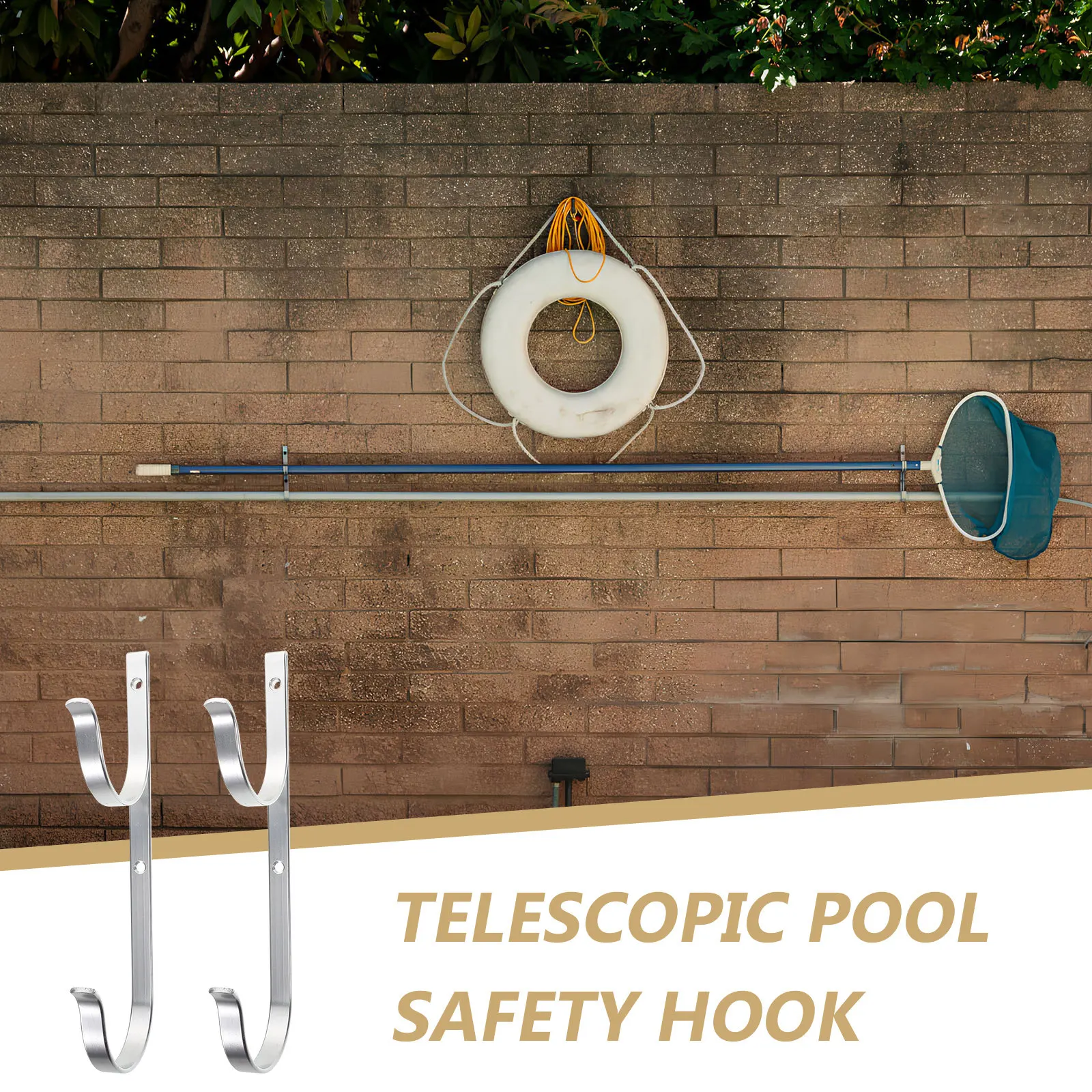 1Pair Rustproof Aluminum Pool Pole Hangers for Outdoor Pool Area Telescopic Pole Storage Skimmer Net Brush Hanging Equipment