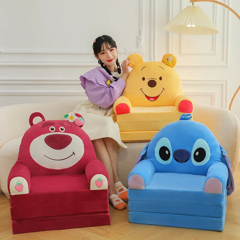 Creative Kawaii New Lotso Stitch Pooh Series Sofa Chair Tatami Disney Children's Cartoon Bedroom Living Room Folding Seat Gift