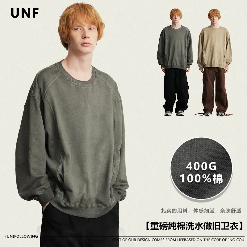 Autumn and winter explosive 400G heavy cotton wash aged fashion sweatshirt