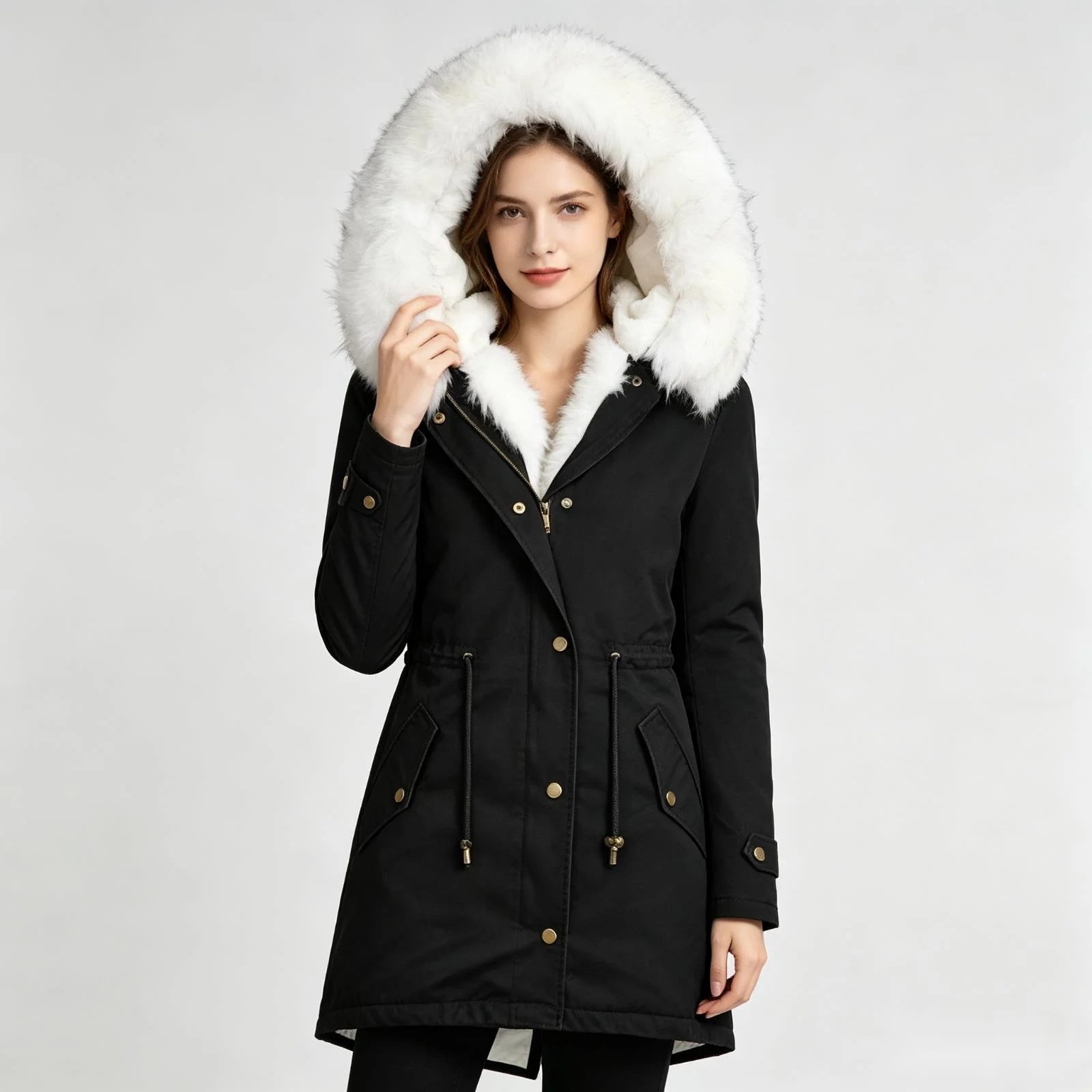2026 New Style Women's Jacket With A Fixed Waist, Flowers Lining, And Fur Necklace Featuring Pockets Women's Casual Dresses Sexy