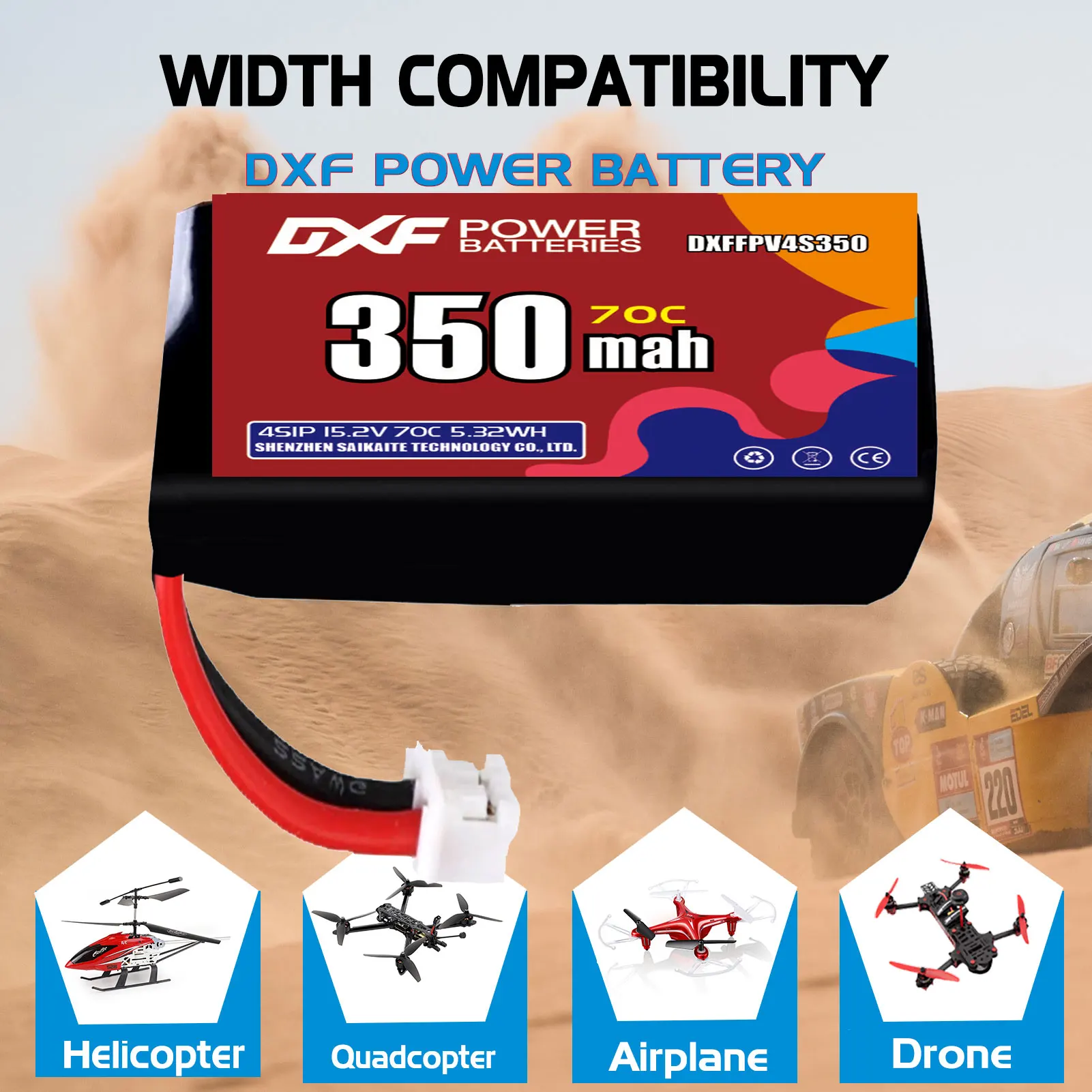 Batterie Lipo 4s 350mAh 70C 15.2V avec prise XT30 XT60 JST pour avion RC hélicoptère quadrirotor FPV Drone de course pièces de rechange