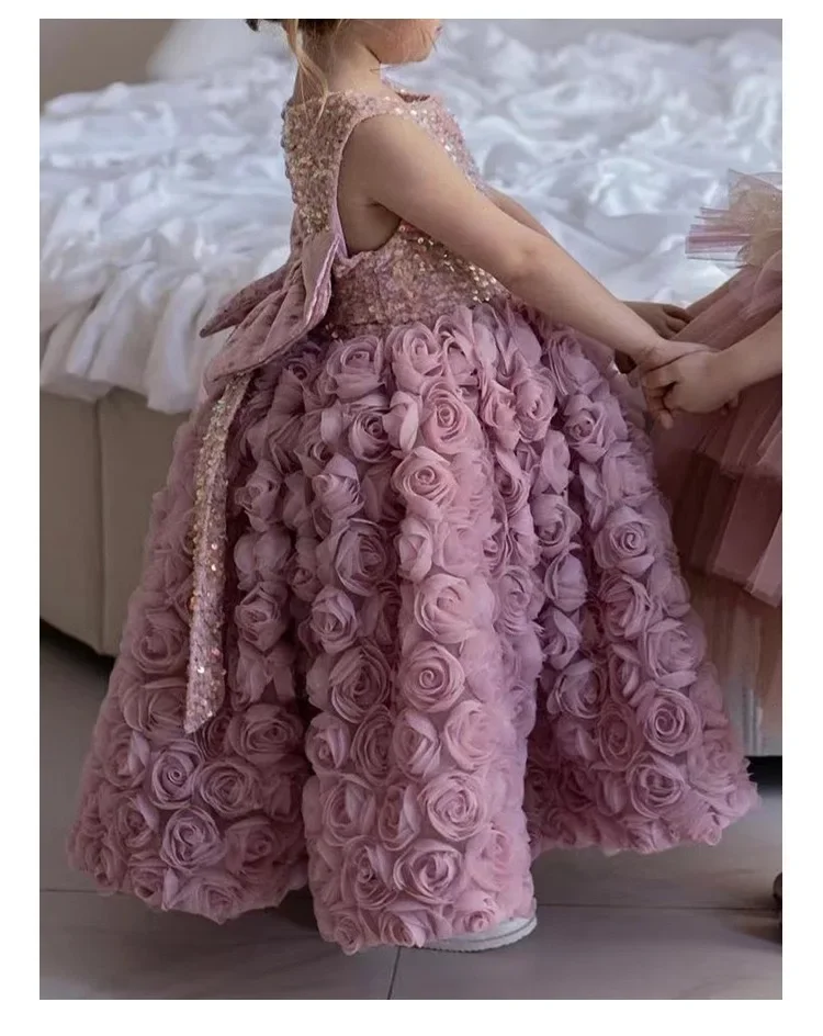 Applikationen elegante Brautkleider für Mädchen Baby Spitze Prinzessin Kleid Geburtstag Event Kleid Baby Mädchen Weihnachten Geburtstag Vestido