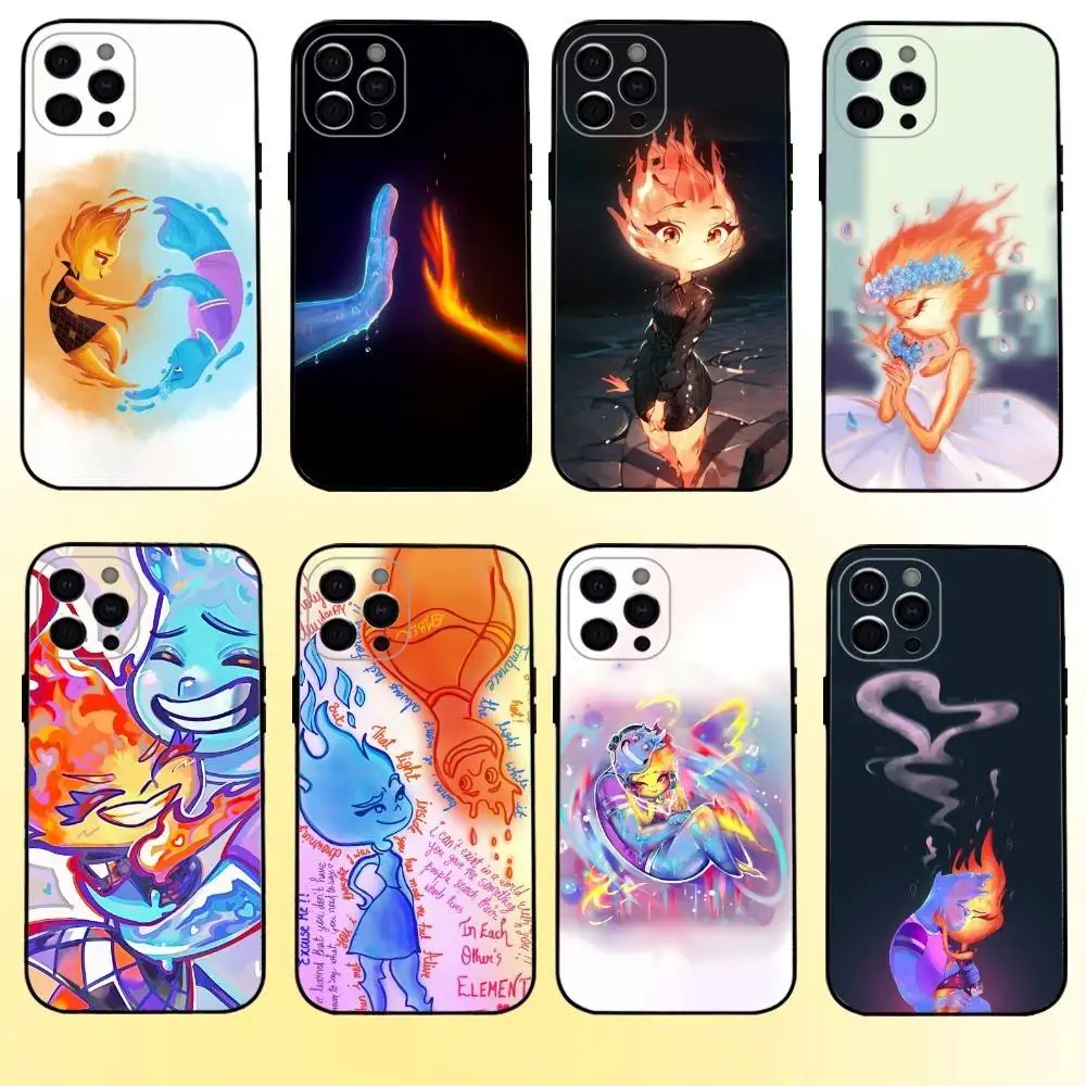 

P-Pixar E-Elemental Phone Case For iPhone17,16,15,14,13,12,11 Plus,Pro Max Soft Black Cover