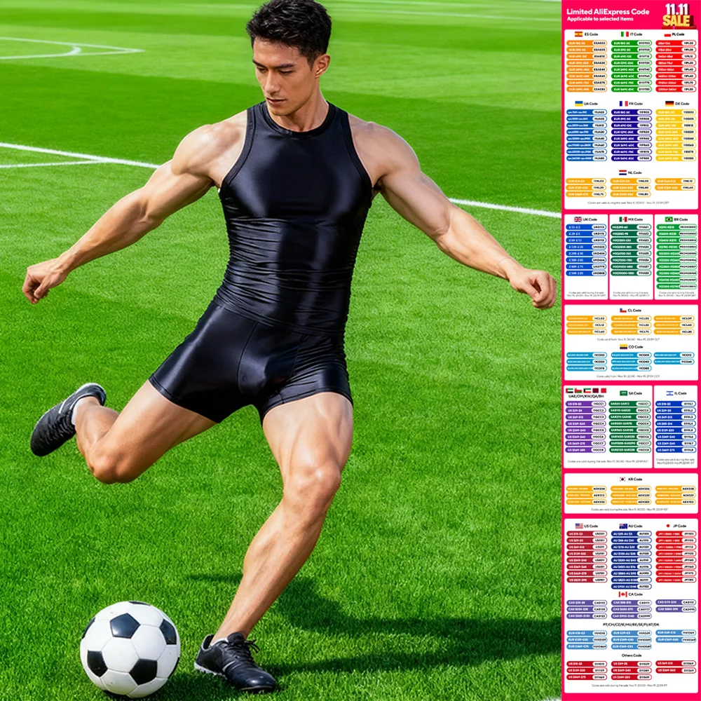 Men Silky Glossy Shiny Tracksuits Casual Sports Running Thin Smooth Activewear Sets Breathable Quick-drying Tank Top Shorts Sets