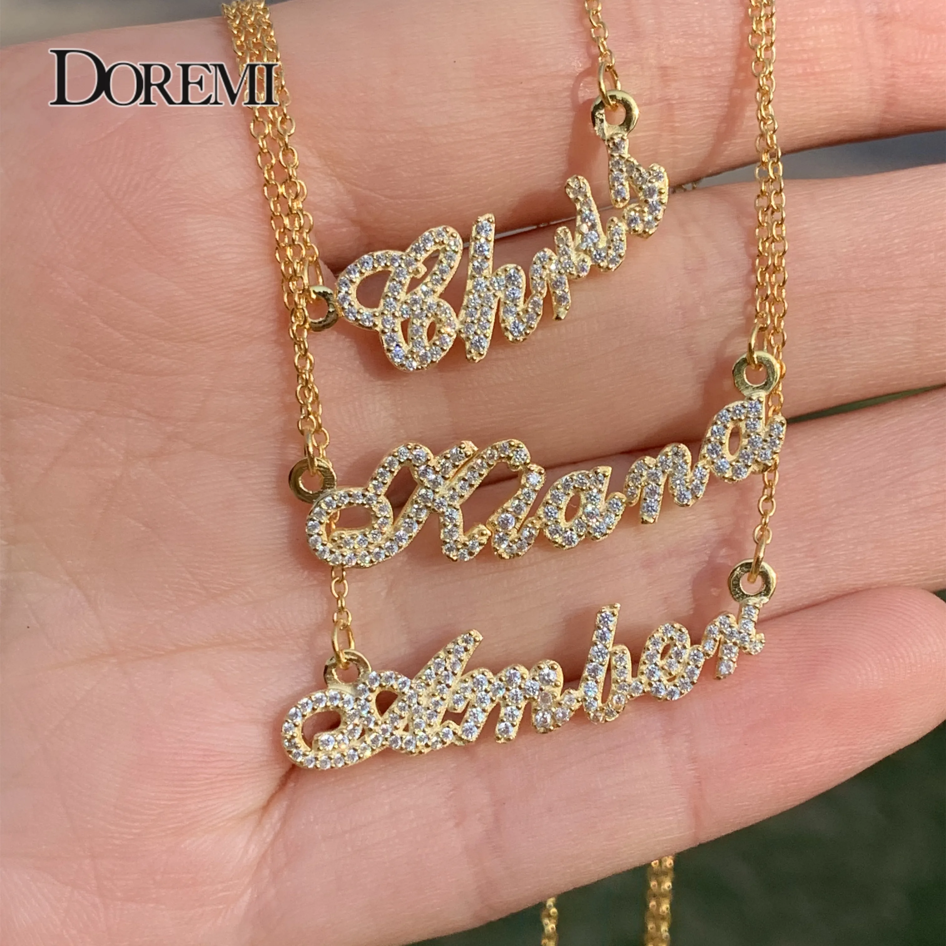 DOREMI S925 Custom Name Necklace Crystal Pendant s925 Sterling silver Chain Zircon Letter Necklace for Mom Women  Anti-allergy