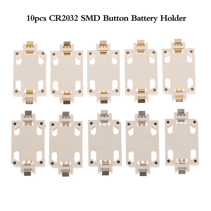 10Pcs White Housing Gold-Plated Tin-Plated Button Battery Holder For CR2032 Cr2025 Bs-6 SMD Button Battery Holder Socket Cases