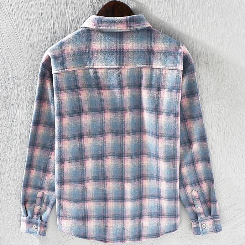 Men\'s Button Down Long Sleeve Brushed Plaid Casual Shirts Fall Winter Single Pocket Thicken Fleece Sherpa Lined Flannel Shirts