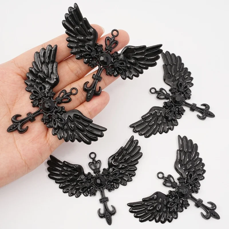 1Pc Gothic Black Angel Wing Anchor Retro Alloy Wing Cross Pendant DIY Making Necklace Bracelet Accessories