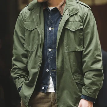 Maden Military M65 Field Jackets For Men's Green Vintage Army Jacket Casual Windbreaker Solid Lapel Collar with Pockets Overcoat 2 Maden Military M65 Field Jackets For Men's Green Vintage Army Jacket Casual Windbreaker Solid Lapel Collar with Pockets Overcoat 2
