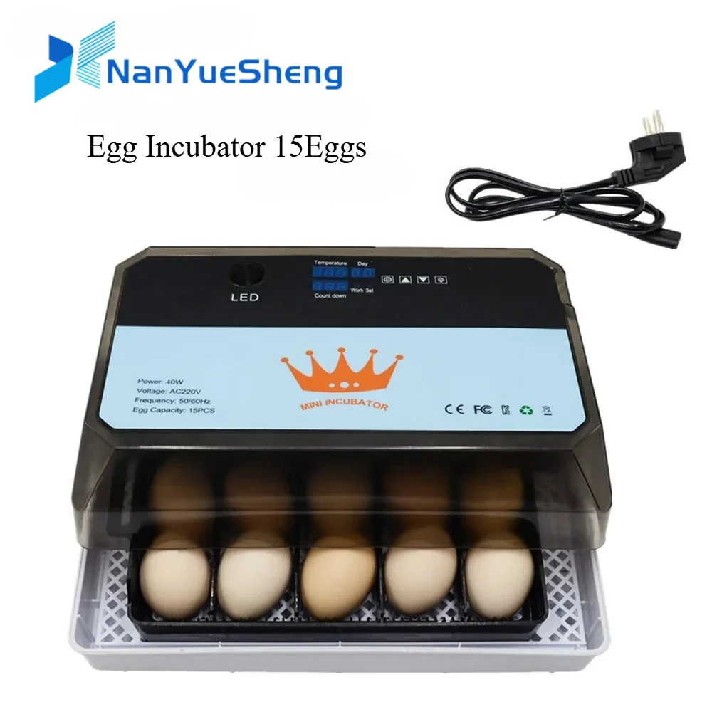 15 Eggs Automatic Incubator Household Hatcher with Precise Temperature Control for Chicken Duck Quail Goose Pigeon