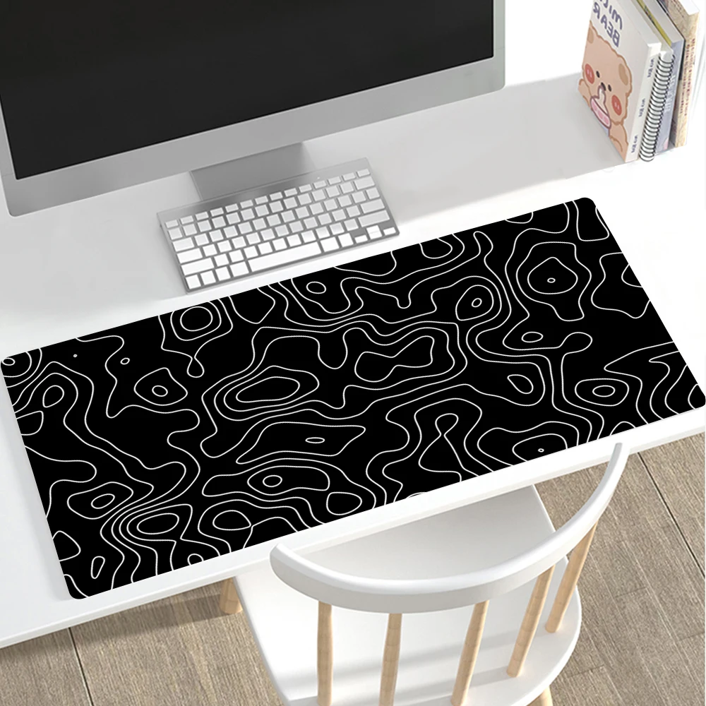 Grand tapis de souris de jeu noir et blanc, grand tapis de souris de jeu, bord de verrouillage informatique, polymère, clavier, bureau, 90x40cm