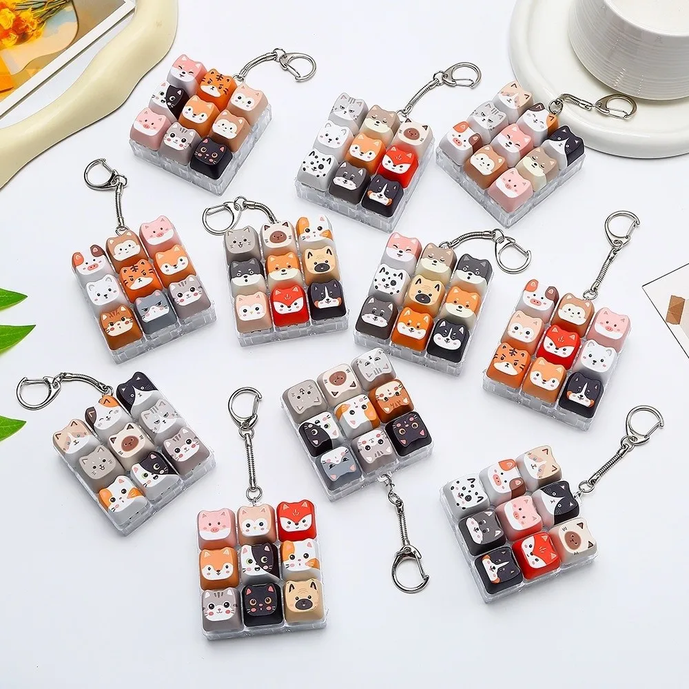 Kawaii 9 Grid Clicker Fidget Keychain Cartoon Stress Relief Keyboard Fidget Cat Creative Cat Keyboard Keyring Home Use