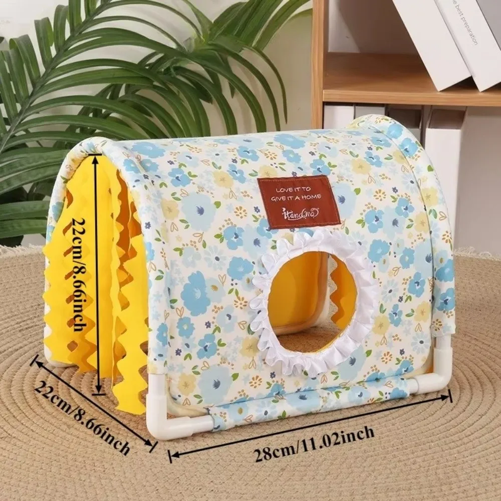 Triangle Tassel Tunnel Nest Bottomless Floral Print Small Animal Cage Rabbit/Dutch Pig/Guinea Pig Summer Pet Shelter Tent