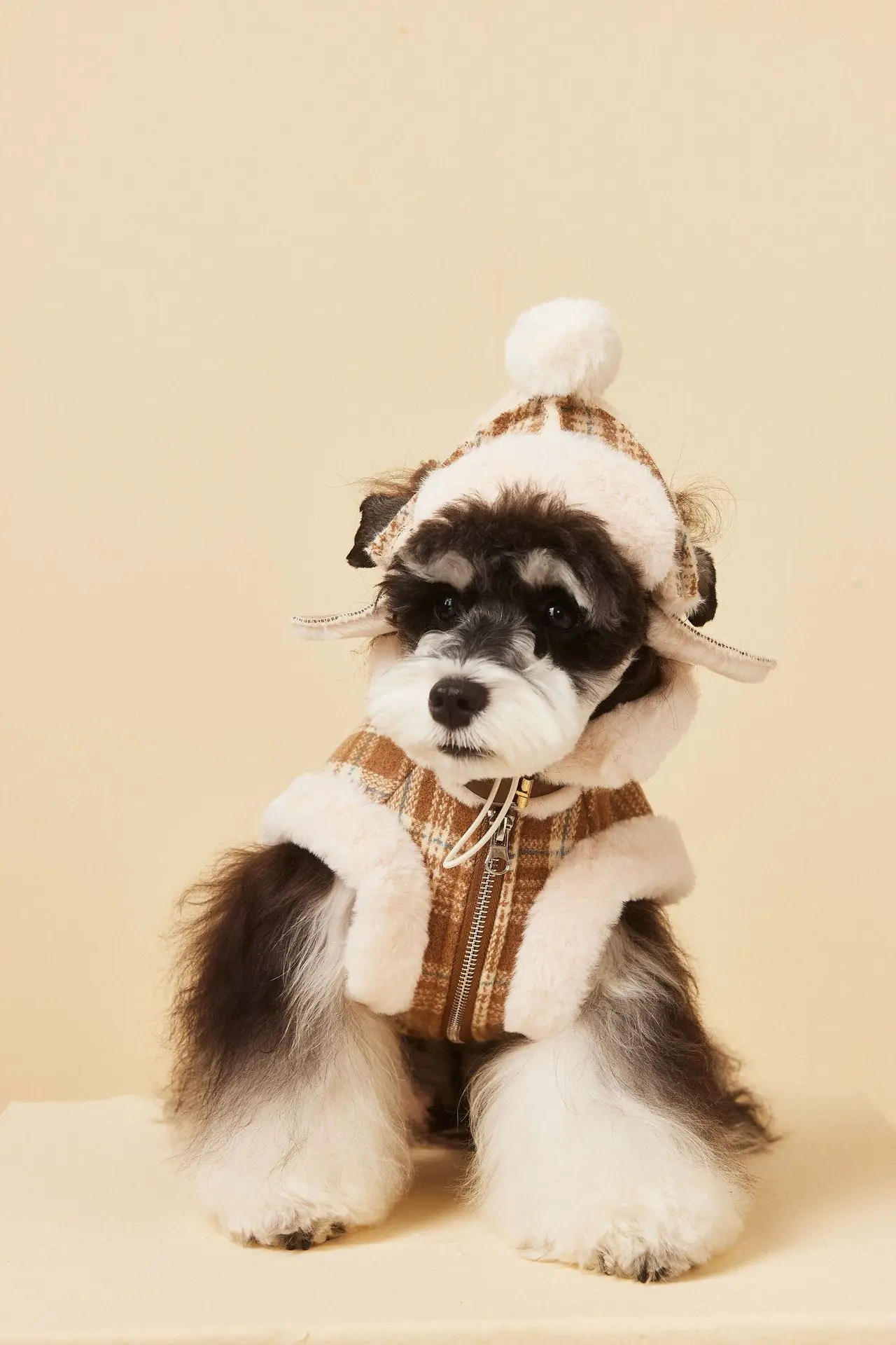 

Mint Tea Color Classic Khaki Checkered Pet Vest Jack For Winter Warm Environmentally Friendly Dog Coat