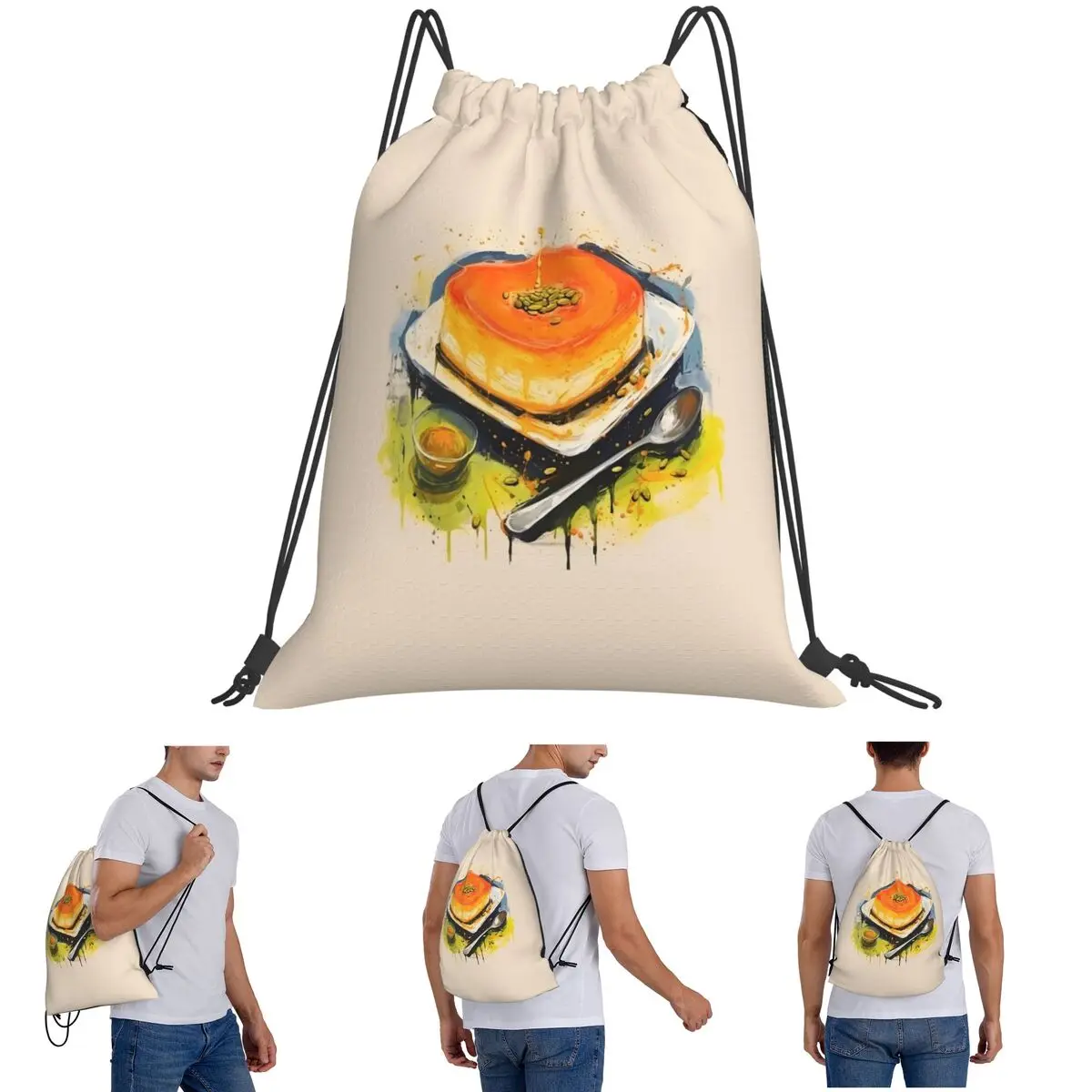 Sweet Geometrics Abstract Kunafa Backpacks Multi-function Drawstring Bundle Pocket Sports Bag Book Bags for Travel Students