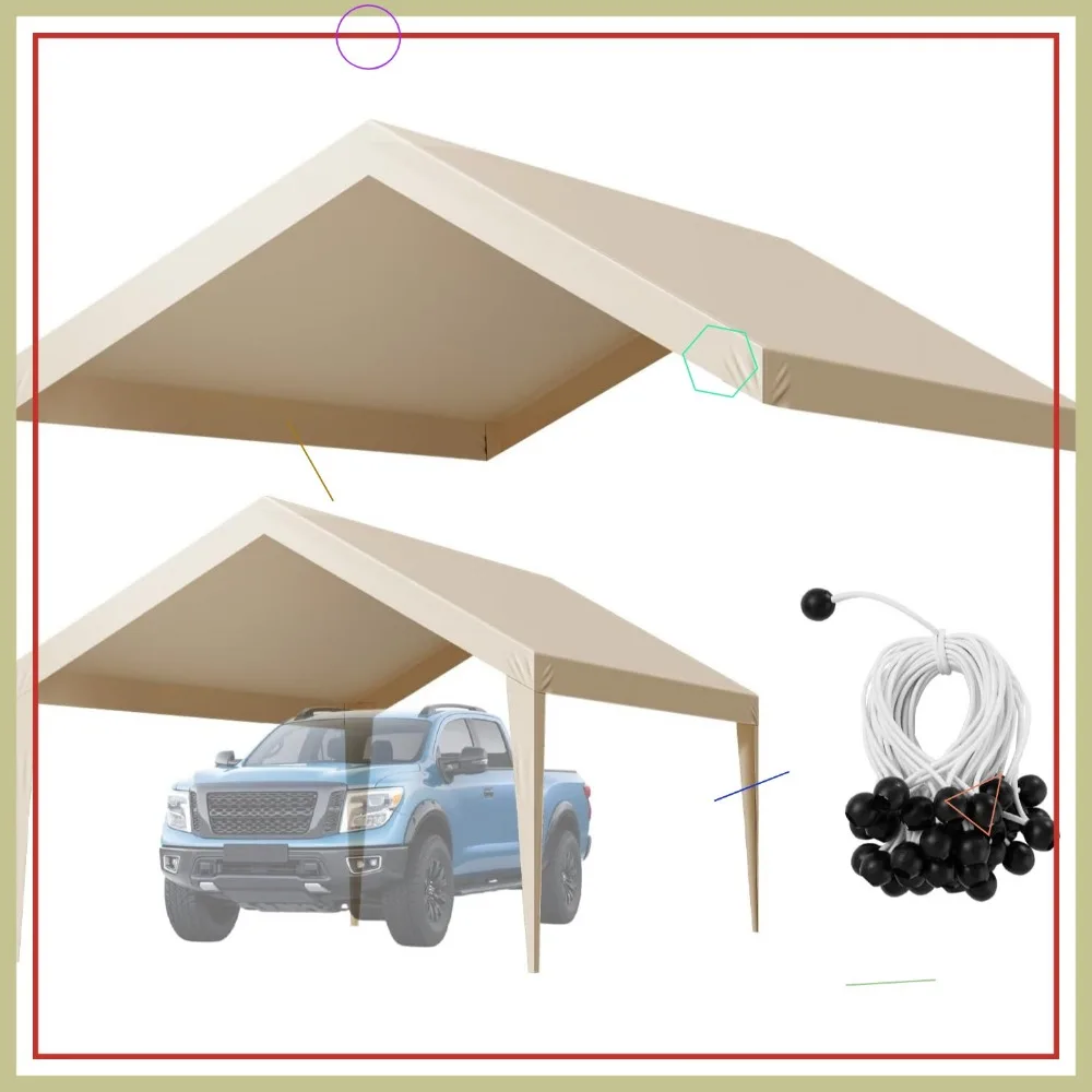 

12x20 ft Portable Carport Canopy Cover, UV-Resistant Waterproof Shelter Tarp with Bungee Cords, Beige