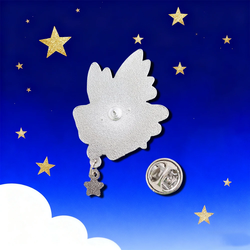 Niedliche Brosche mit geflügeltem Katzenmotiv, Stern-Mond-Cartoon-Tier-Abzeichen, Stern-Anhänger, kreative Emaille-Pin, modisches Kragen-Schmuck-Accessoire, Geschenk – Detail 3