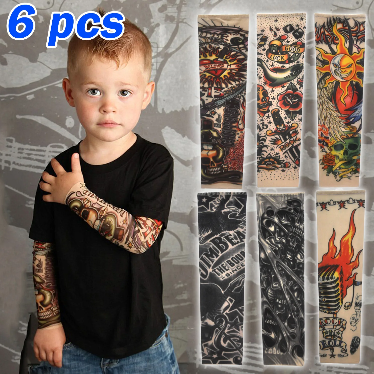 6-delige kinderen tattoo mouwen voor meisje jongen zomerzonbescherming kinderen patroon mouw fietsen buiten dunne tattoo arm cover