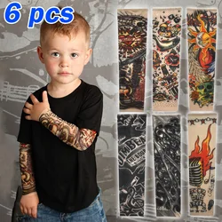 6 Pcs Children Tattoo Sleeves for Girl Boy Summer Sun Protection Kids Patterned Sleeve Cycling Outdoor Thin Tattoo Arm Cover