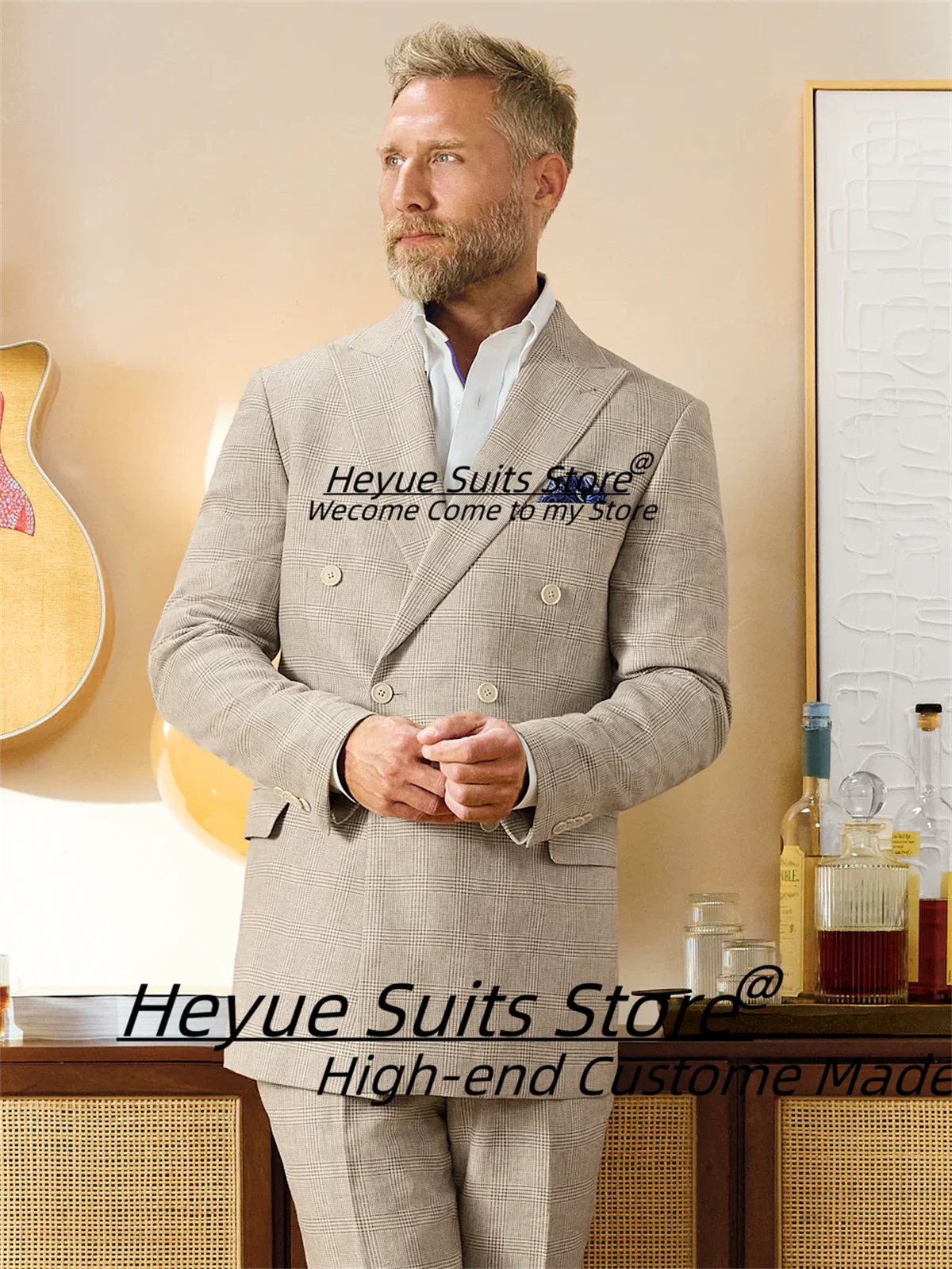 

Элегантные клетчатые свадебные смокинги для жениха, тонкие двубортные мужские костюмы по индивидуальному заказу, мужские вечерние пиджаки, комплекты из 2 предметов, деловой костюм Homme