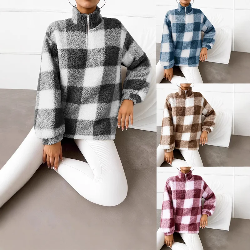 

Новинка 2025 года, повседневный пуловер с воротником-стойкой и длинными рукавами, разноцветный женский плюшевый свитшот