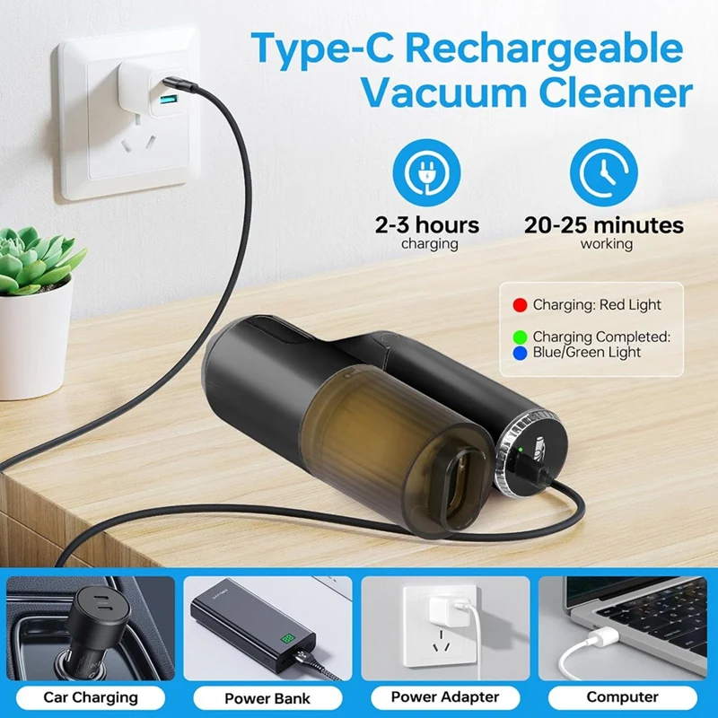 Vacuum Cleaner Car Vacuum Cordless 14000Pa Powerful Portable Mini Vacuum Foldable Wireless Vacuum Cleaner With LED Light