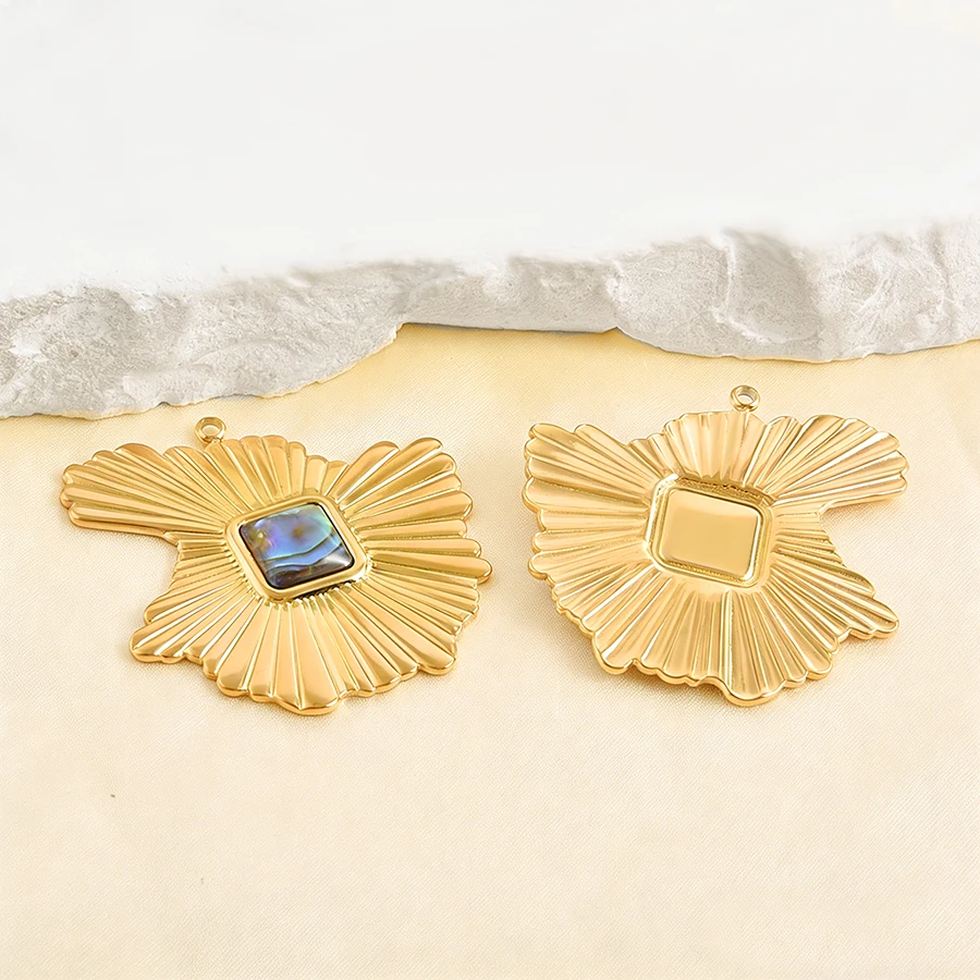 2 Stück echte natürliche Abalone-Muschel-Anhänger, großes Kreuz, Sonnenblume, rund, Edelstahl, Herzanhänger für Schmuckherstellung, Großhandel. – Detail 3