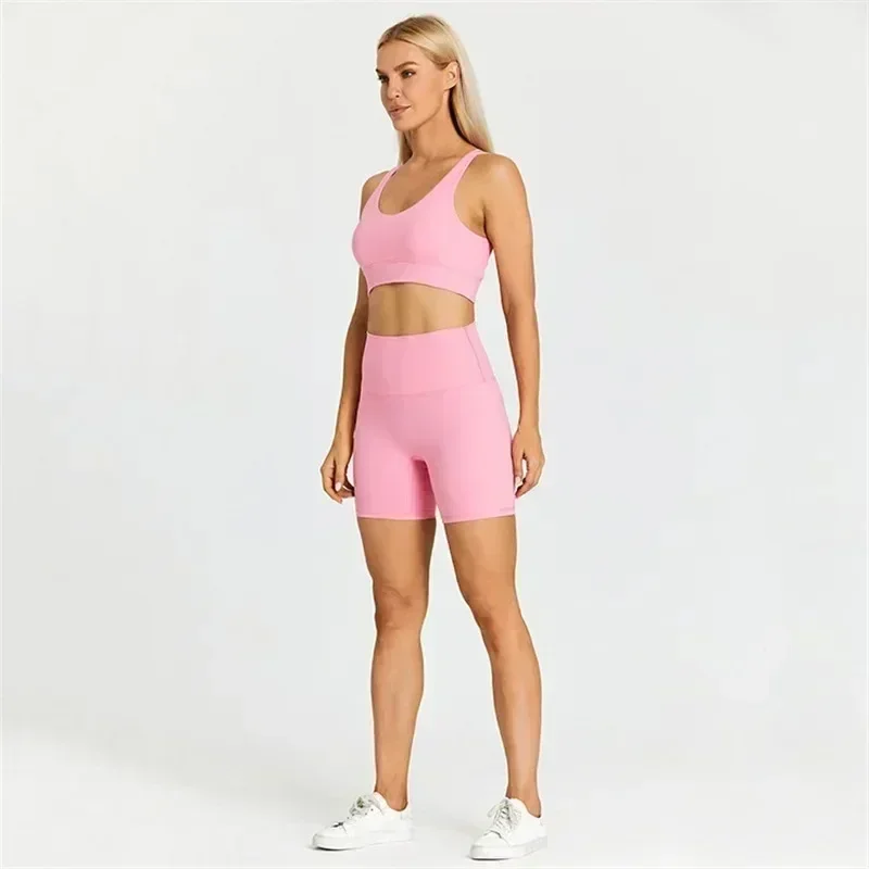 Lemon-Conjunto de Yoga para mujer, sujetador corto de cintura alta para Fitness, traje deportivo de 2 piezas, mallas cortas para montar en el gimnasio, entrenamiento de entrenamiento con almohadilla para el pecho