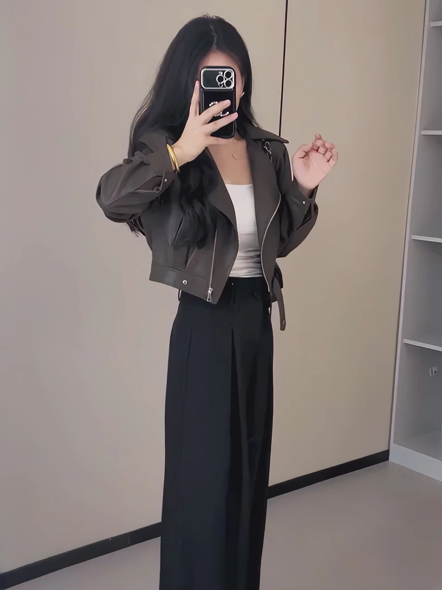 Street Sle Loose Fit ort Zipper Leather Jaet Donna Primavera 2026 Nuovo arrivo High-End Feel Bomber Jaet Top