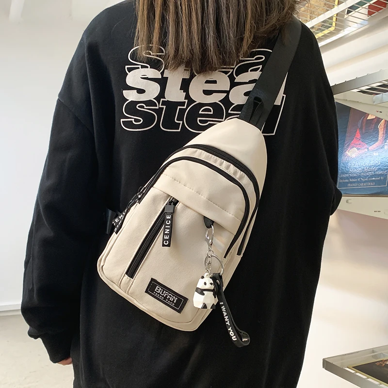 

Street Sle Canvas Chest Bag Simple Sport oulder Bag Women's Crossbody Bapa Youth Nylon Material Zipper Closure 0 Inc...