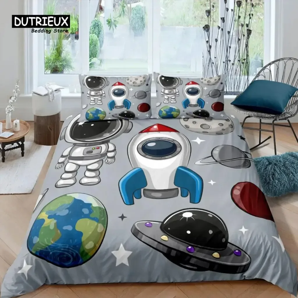 

Home Living Luxury 3D Astronaut Bedding Set Kids Duvet Cover Pillowcase Rocket Bedding Set Queen and King EUUSAUUK Size